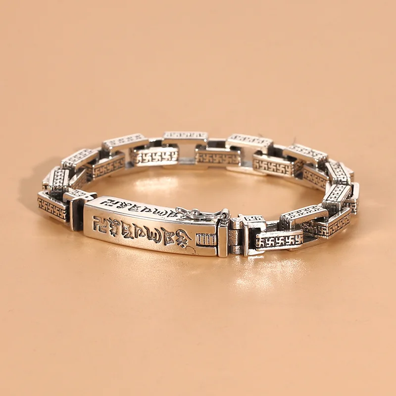 

S925 sterling silver bracelet trendy square ring set retro thai silver heart sutra sanwen ying bracelet