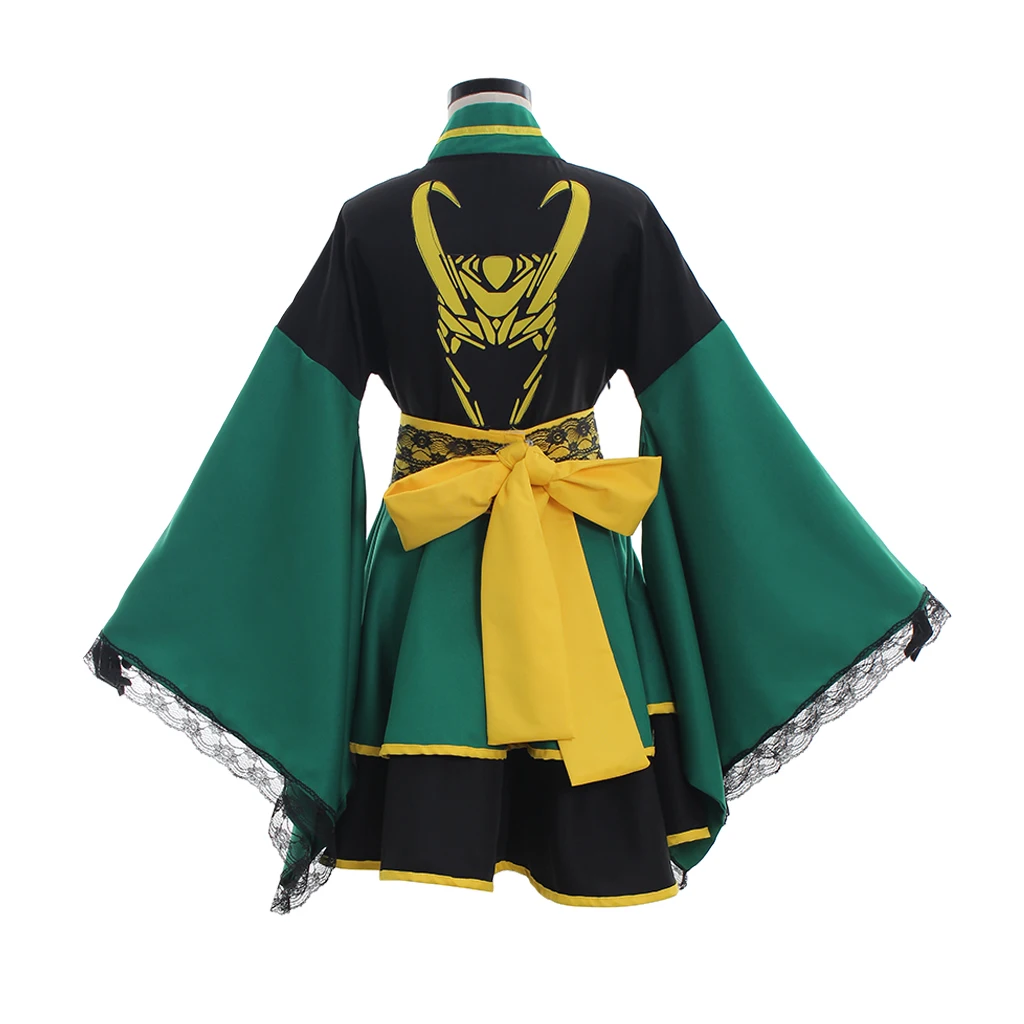 Fantasia de Cosplay Personalizada do Super-Herói Loki para Mulheres, Vestido Kinomo Inspirado no Traje de Loki, Traje de Kimono Japonês para Meninas
