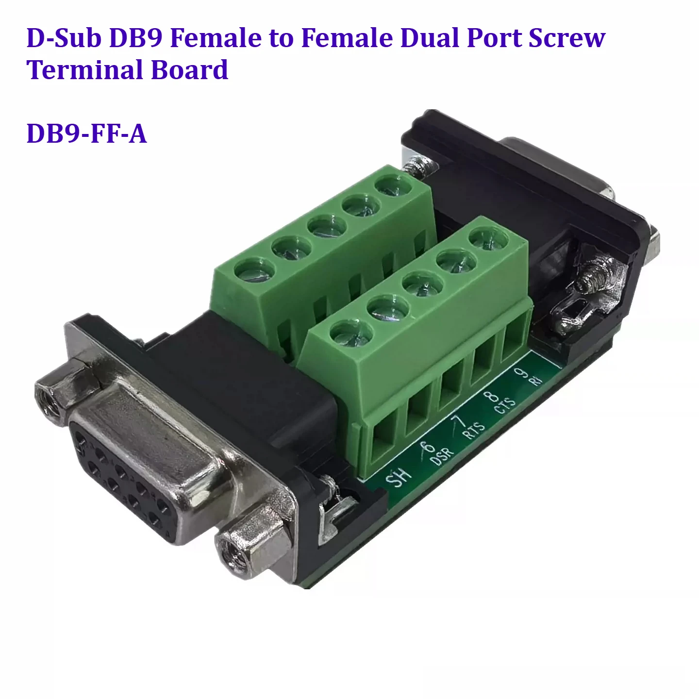 1Pcs DB9FF-A Dual Female D-Sub 9 Pin to Screw Terminal Block Breakout Board RS232 RS485 Serial Port to Terminal Adapter