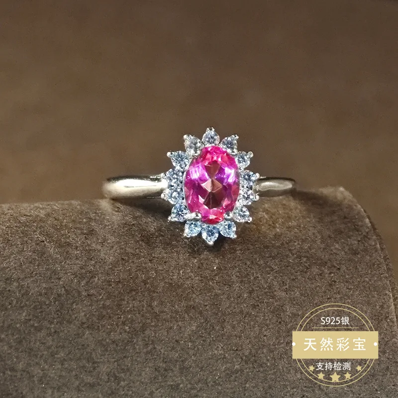 

Natural Gemstone Wedding Ring for Women 925 Sterling Silver Pink Topaz Adjustable Size Genuine Girl Lady Jewelry Gift