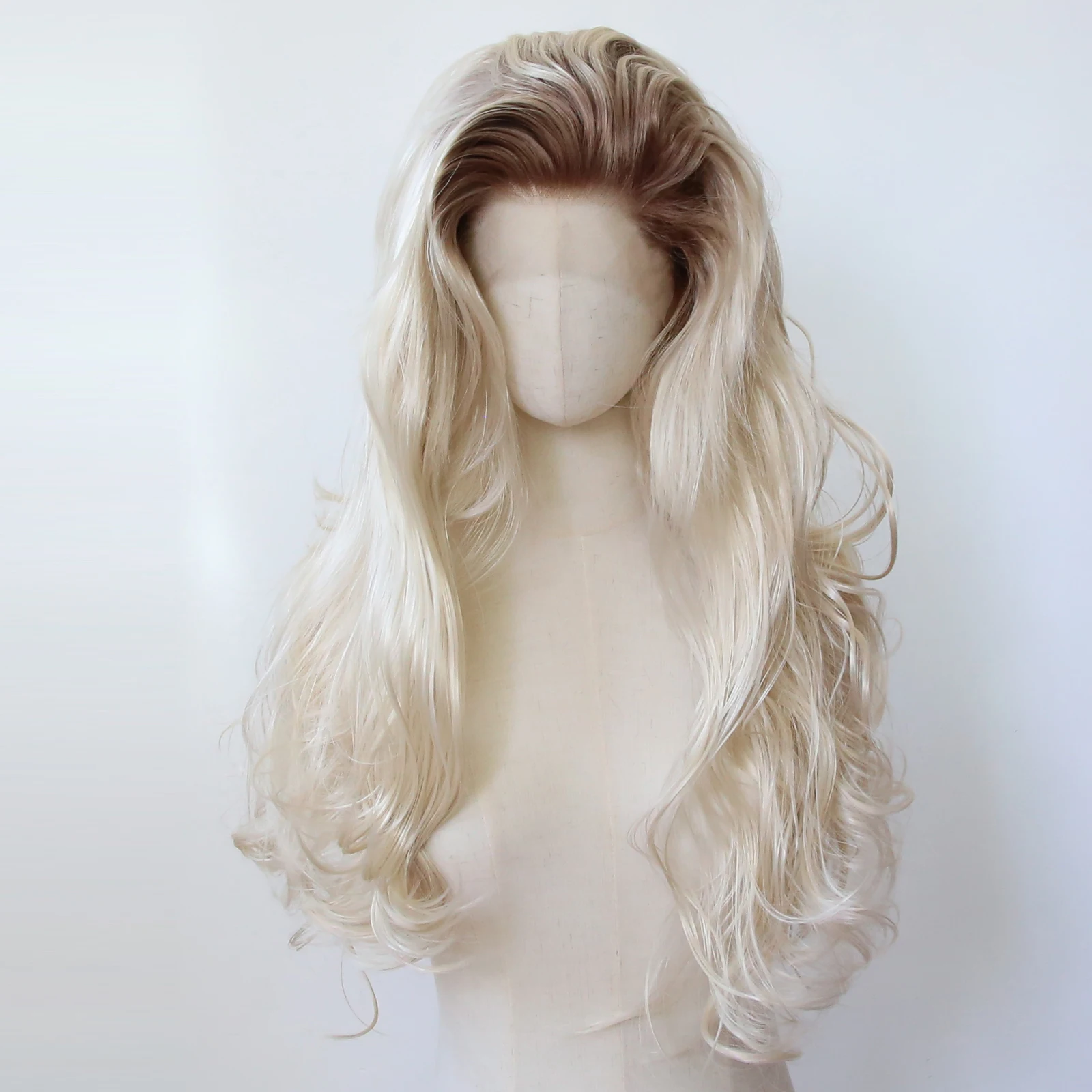 Ombre Light Blonde Wig Synthetic Lace Front Wig Long Body Wave Lace Front Synthetic Wig Pre Plucked Heat Resistant Fiber Hair