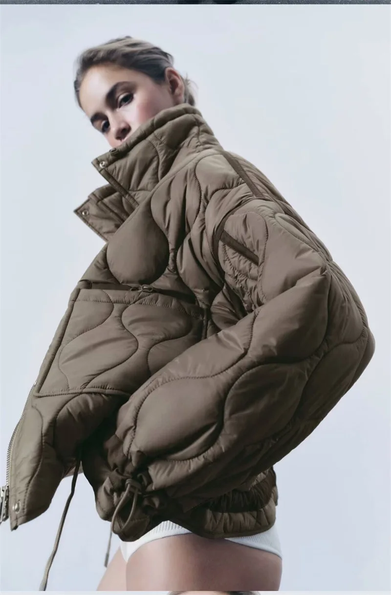 FRAYA LAB Zimowa Nowa Kolekcja Damska Prosty Krój Luźny Ciepły Wiatroodporny Stójka Lekka Kurtka Bawełniana Casualowa Modna