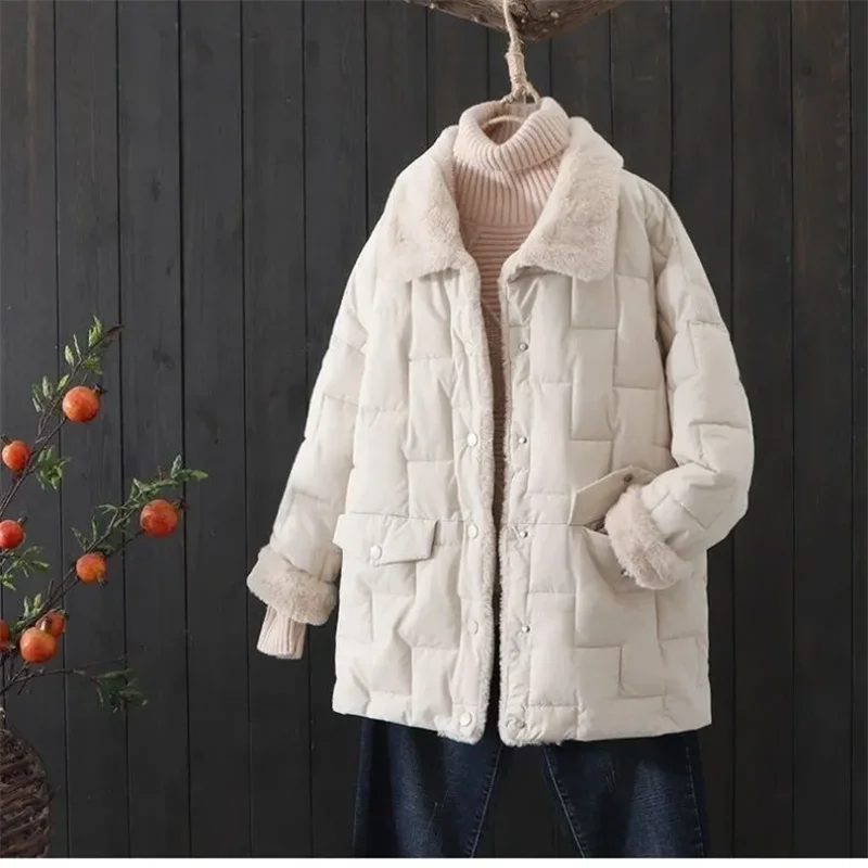 Autumn Winter Down Cotton Jacket Women 2024 New Fashion Loose Casual Cotton Coat Pure Colour Thicken pink Outerwear Female