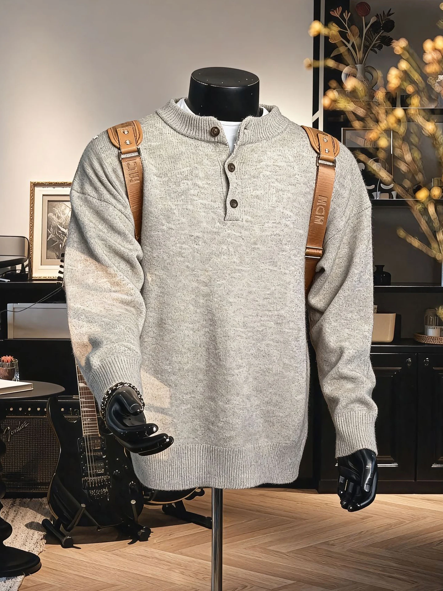 

Men's Henry Collar Knitwear Inner irt Vintage Sle Soft Cotton Long Sve Autumn Winter Faionable American Cleanfit Bas...