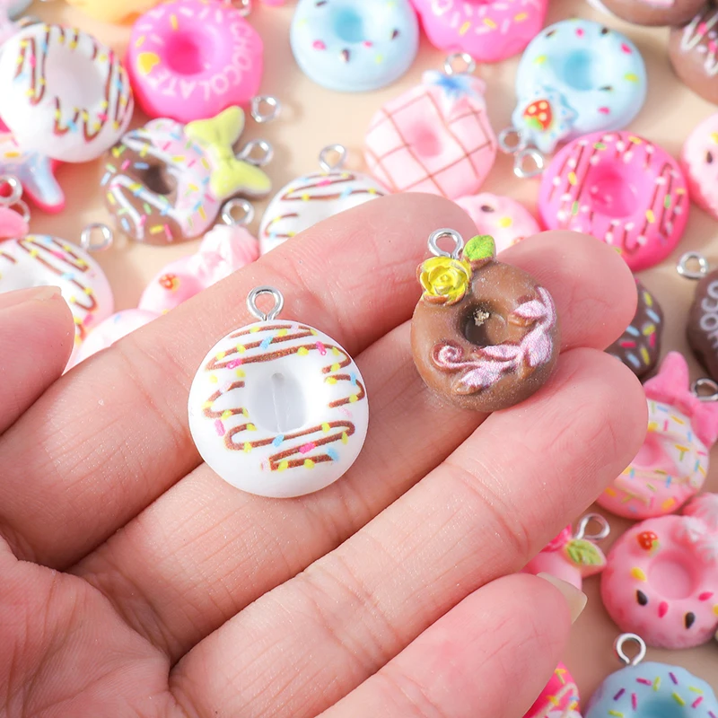 15pcs New In Mix Kawaii Sweet Dessert Pendant Lovely Donuts Charms for Jewelry Making DIY Necklace Bracelet Earrings Accessories