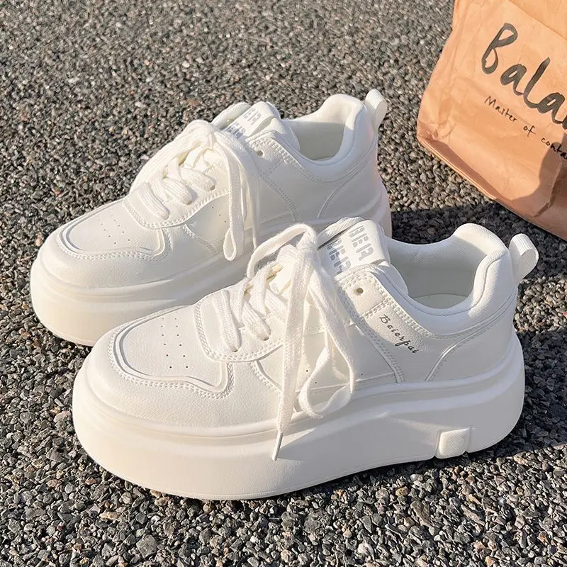 

High Top Thick Bottom White Sneakers Women's Autumn Winter New Style Versatile Casual Board Shoes Small Size Illusory Design