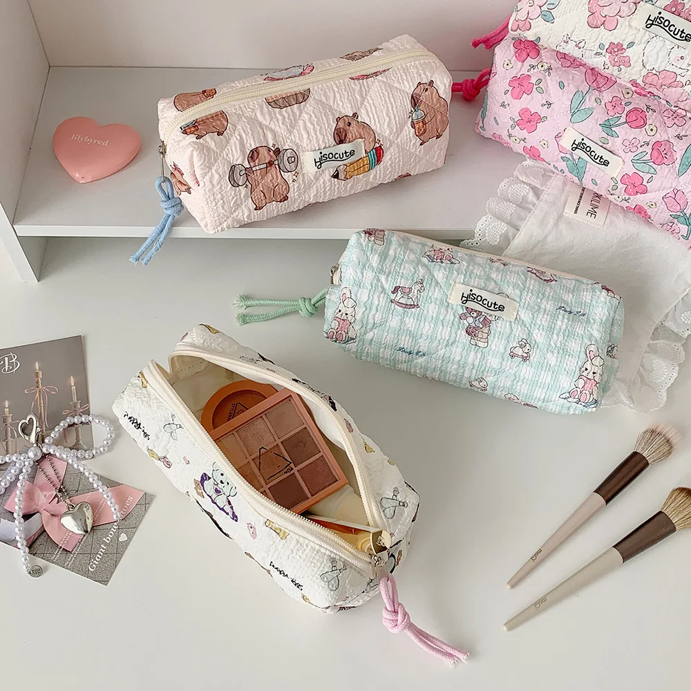 INS موضة زهرة كابيبارا مقلمة مبطن طالب القرطاسية سطح المكتب سعة كبيرة تخزين القلم حقيبة لطيف فتاة حقيبة مستحضرات تجميل