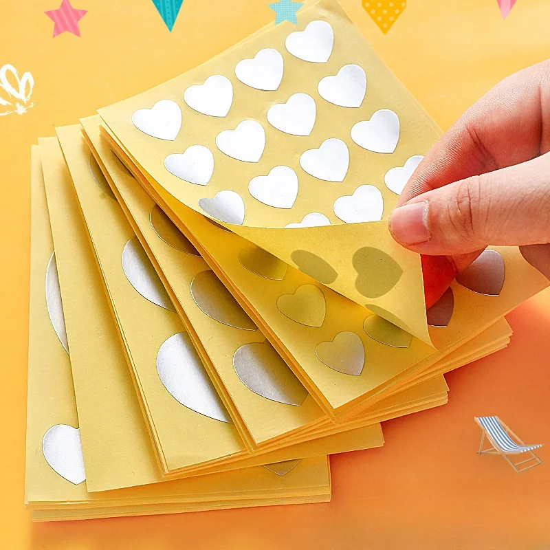 Gold Silver Heart Label Sticker Cookie Gift Wrapping Envelope Takeaway Sealing Stickers Self-adhesive Decorative Sticker