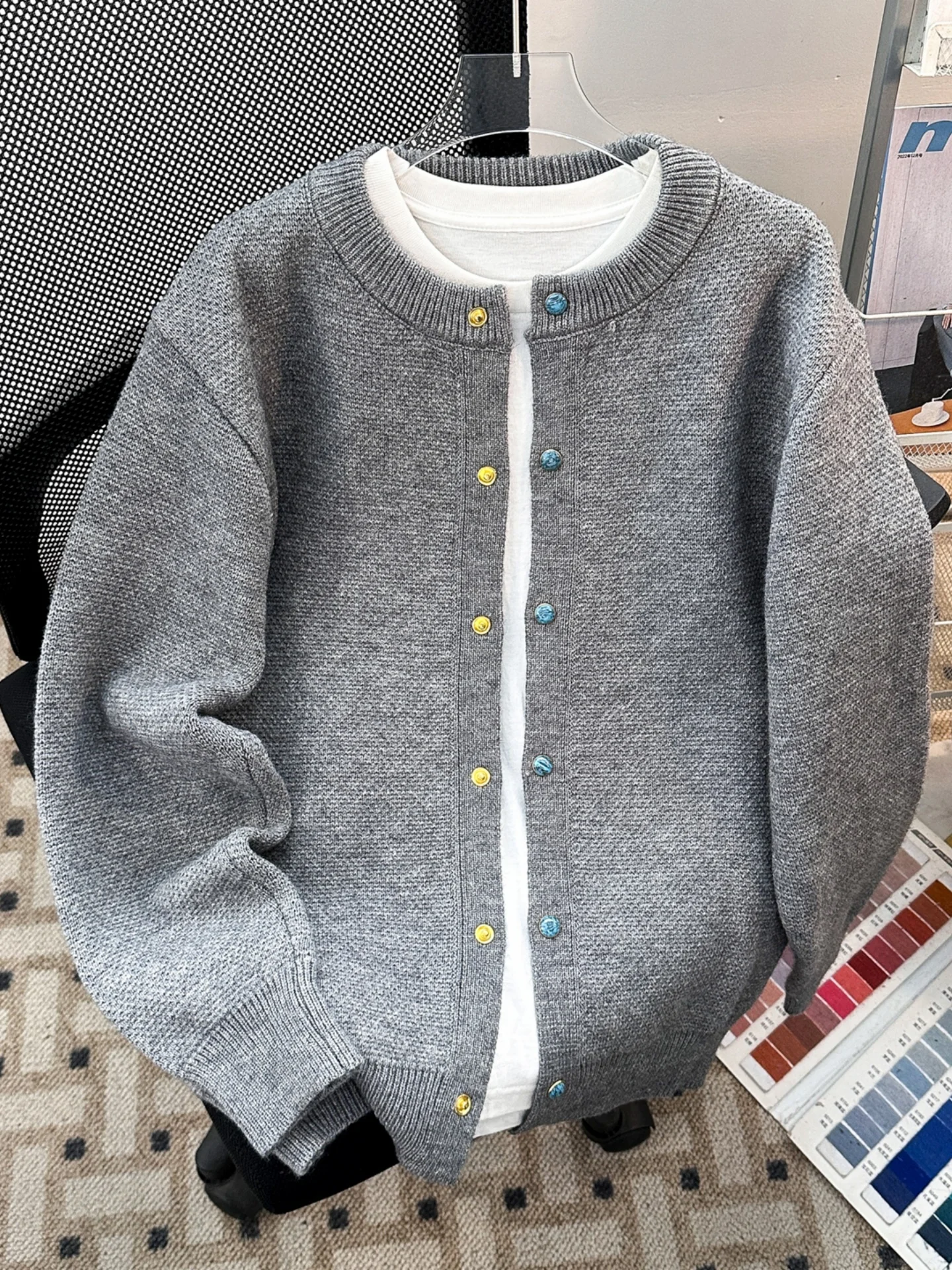 Loose Fit Knitted Cardigan Men's Style Button down Green Turquoise Color Casual Long Sleeve Sweater Jacket for Spring
