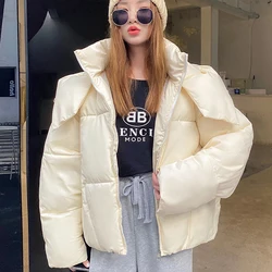 Elegant Solid Color Parkas For Women Fashion Fluffy Hooded Bread Clothing Button Zipper Casual Loose Mini Warm Slim Parkas Femme