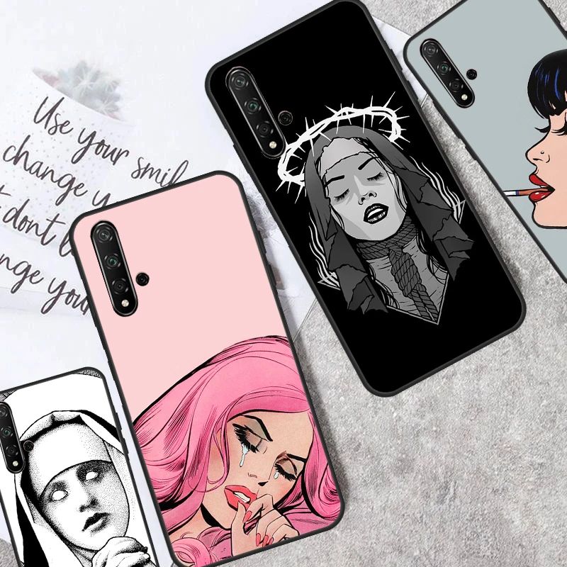 Nun Pop Art Case For Huawei P40 Lite P20 P30 Nova 11 Pro 3i 7i 8i 11i Y91 Y60 Y70 Y61 Y90 9 10 SE Cover