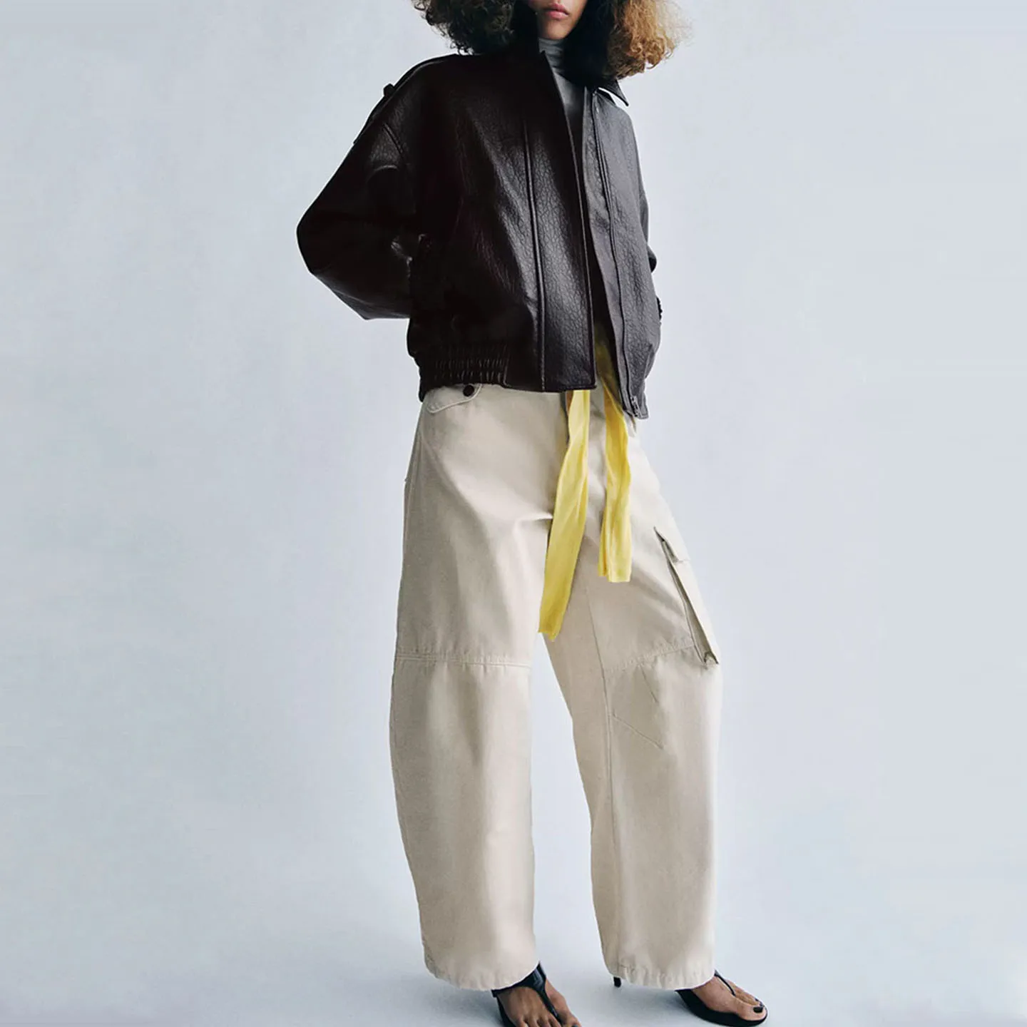 Fashionable Leather Effect Pilot Jacket Outerwear Women's Summer 2026 New Arrival ZADATA Brand Long Sleeve Regular Length