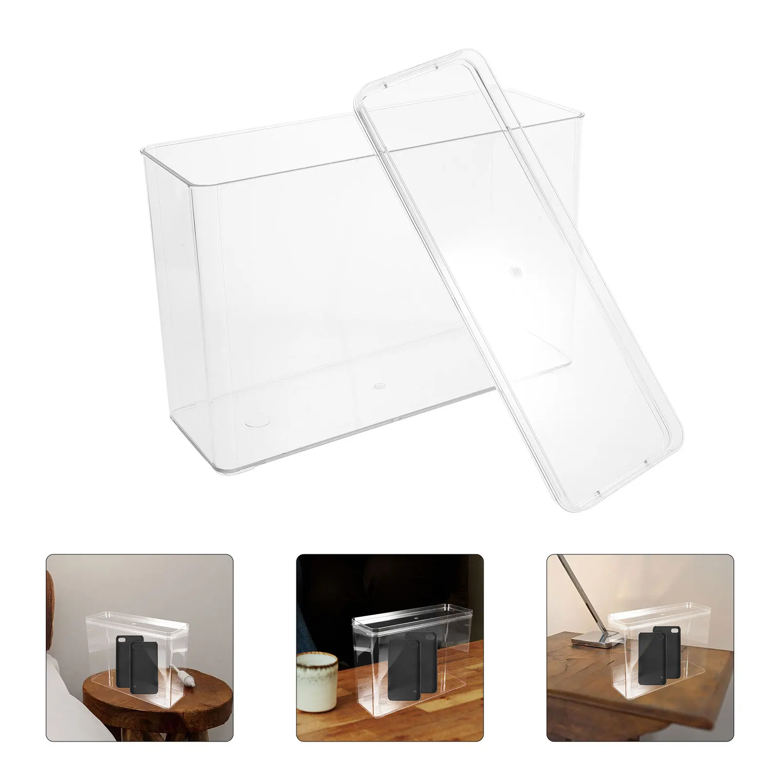 

Large Transparent Acrylic Storage Box Desktop Organizer with Lid Multi Functional Sundries Holder Phone Case Storage for Home