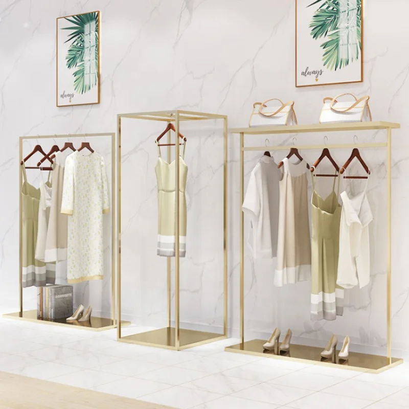 Custom, minimalism gold display furniture clothing clothes hanging rack stand garment store interior design