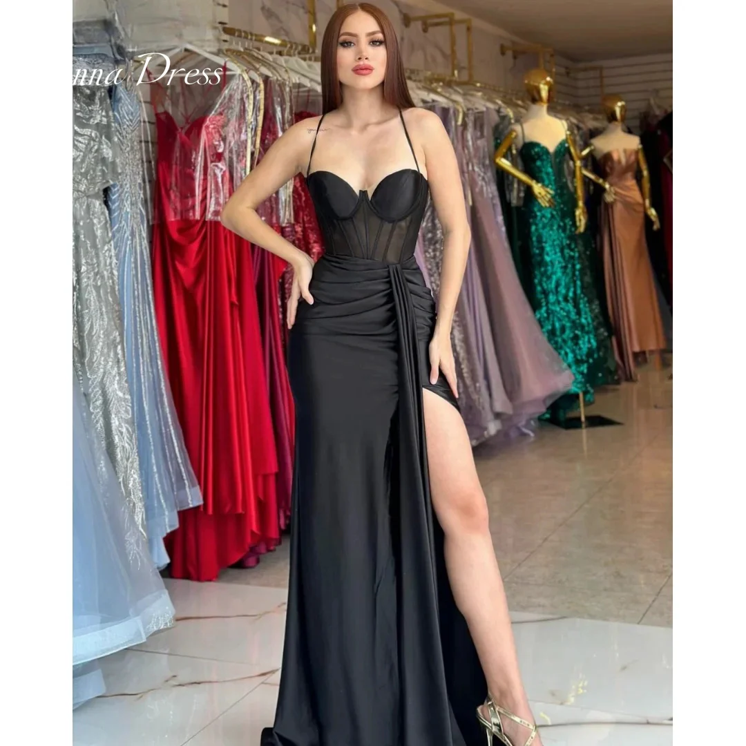 Anna Long Party Dress Women Elegant Luxury High Quality Black Spaghetti Straps Evening Dresses Elegant for Wedding Dress 2024