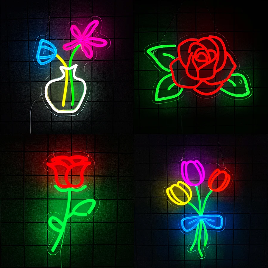 Neon Sign Party - Rose Neon Sign For Wall Decor,Led