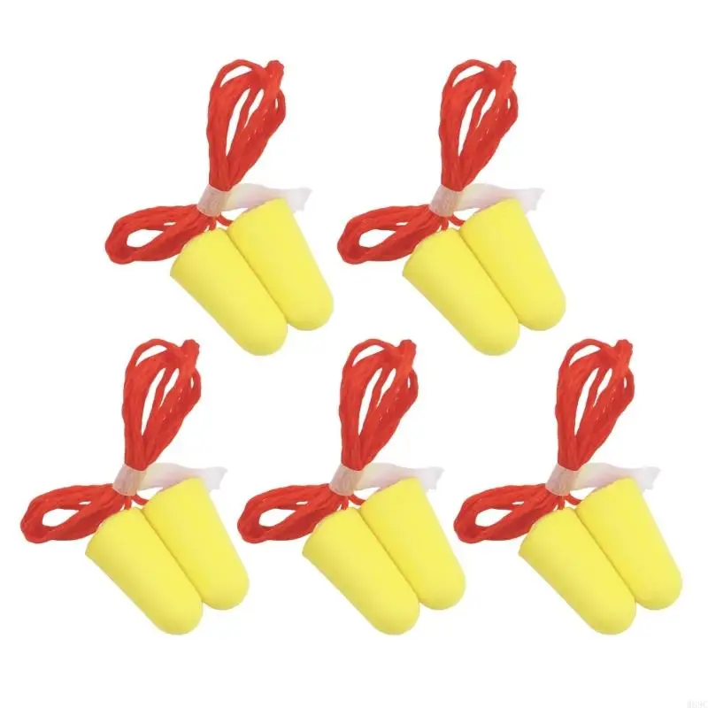 W89C 5 pares Plausos para oreja espuma Reducción ruido Paplug con protecciones oreja cordón cancelando tapones