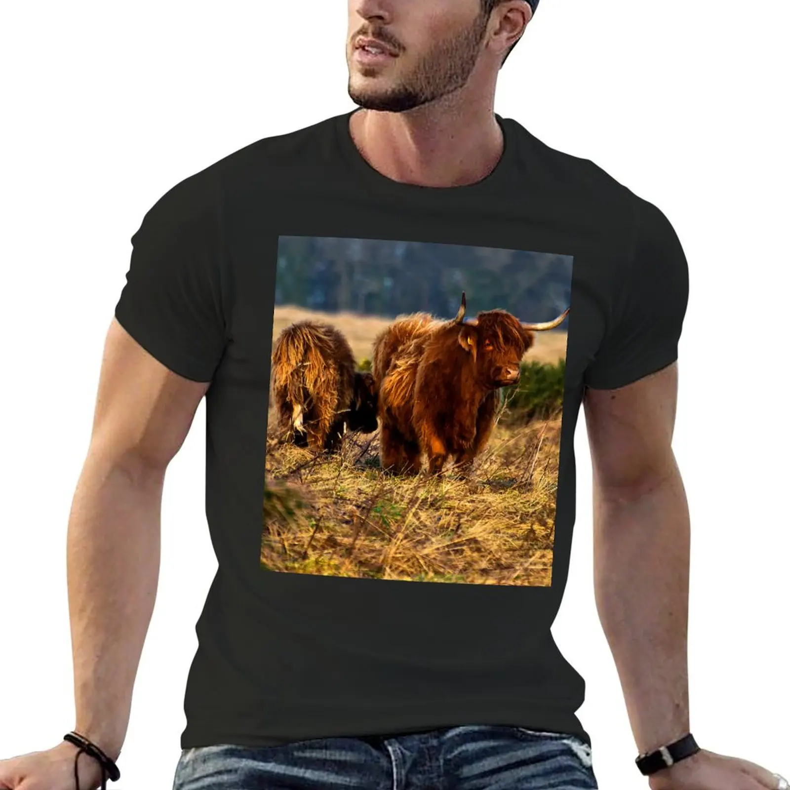 

Highland cow and her calf T-Shirt graphic t shirt vintage Short sleeve tee sweat shirts graphic tee shirts men graphic