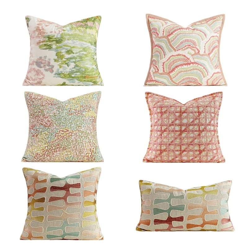

Luxury Colorful Geometric Pillows Romantic Pink Cushion Case Modern Embroidery Decorative Pillow Cover For Sofa Chair Home Decor