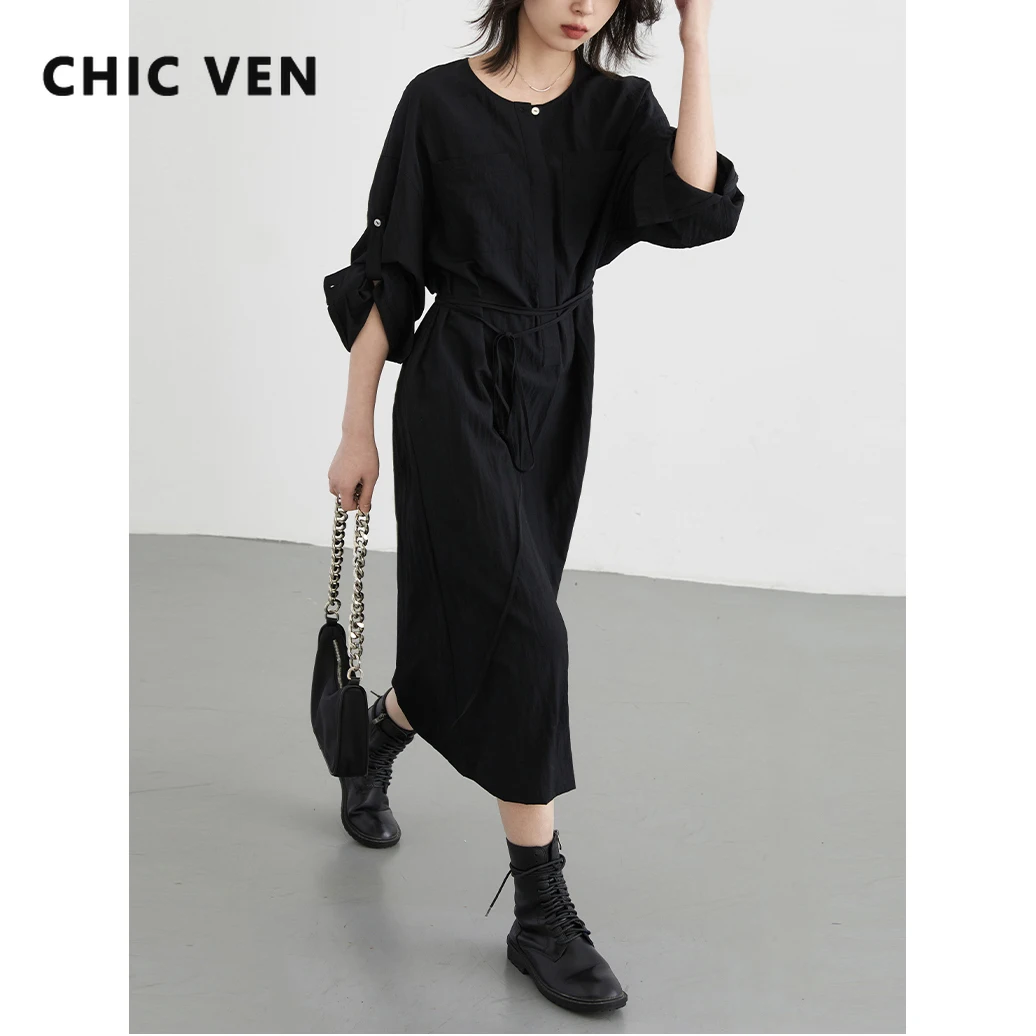 

CHIC VEN New Fashion Women Dresses Loose Casual Long Sleeved Girl Dress Women's Clothing Spring Summer 2024