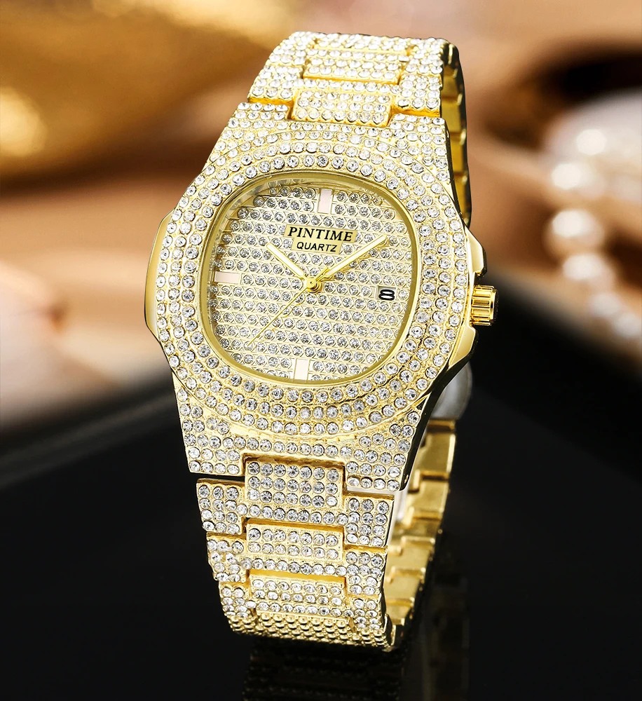 Droshipping Quartz Watches For Men Luxury Diamond Men's Watch Fashion Hip Hop Hand Clock Men Watches with Diamonds Wrist Watch