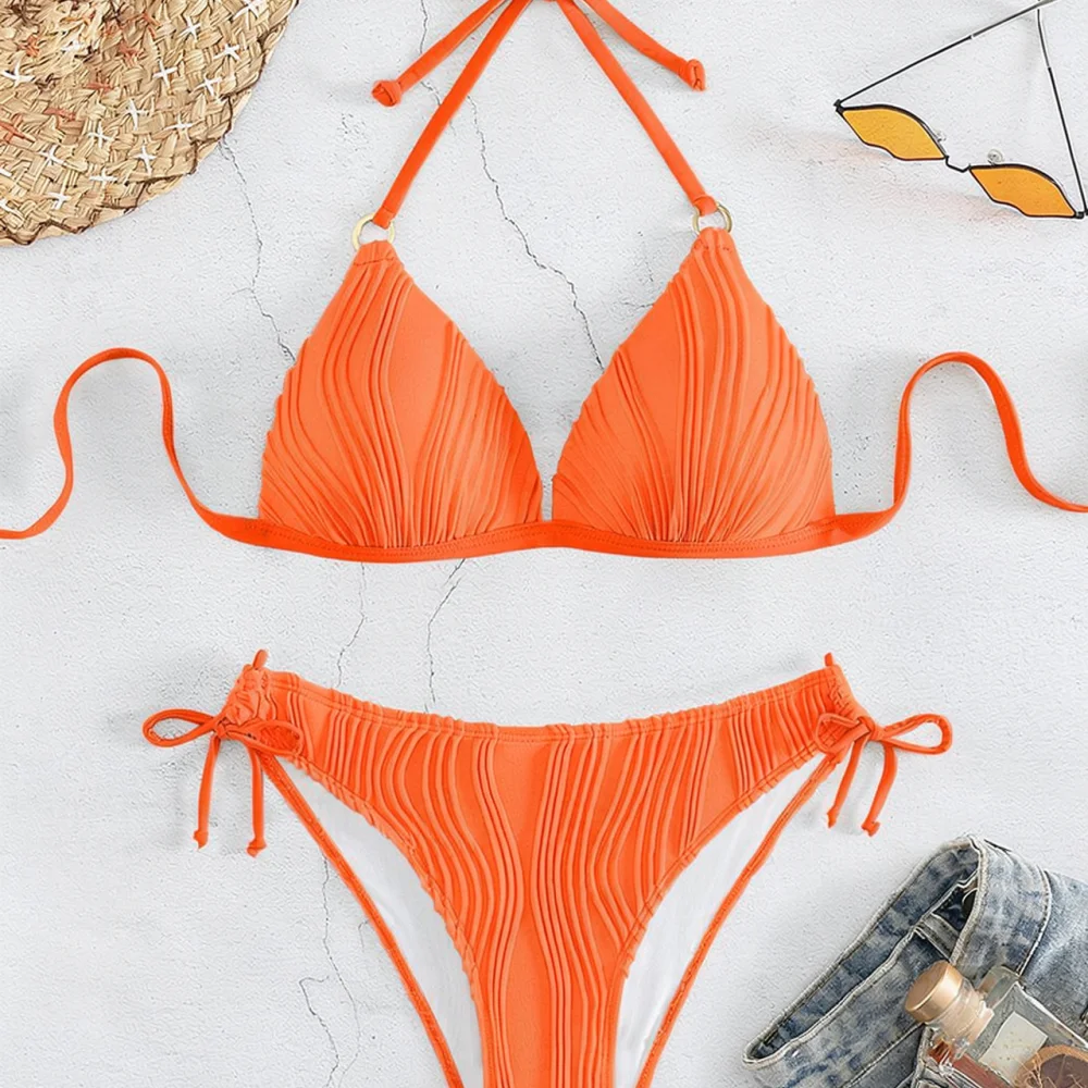2025 New Sexy Split Bikini Set Women Padded Swimwear European Style Solid Color Beach Bathing Suit Summer Swim Outfit