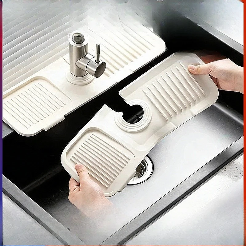 Thick Cuttable Silicone Drain Mat Non Slip Water Catcher Pad For Kitchen Bathroom Faucet Countertop Storage Organizer