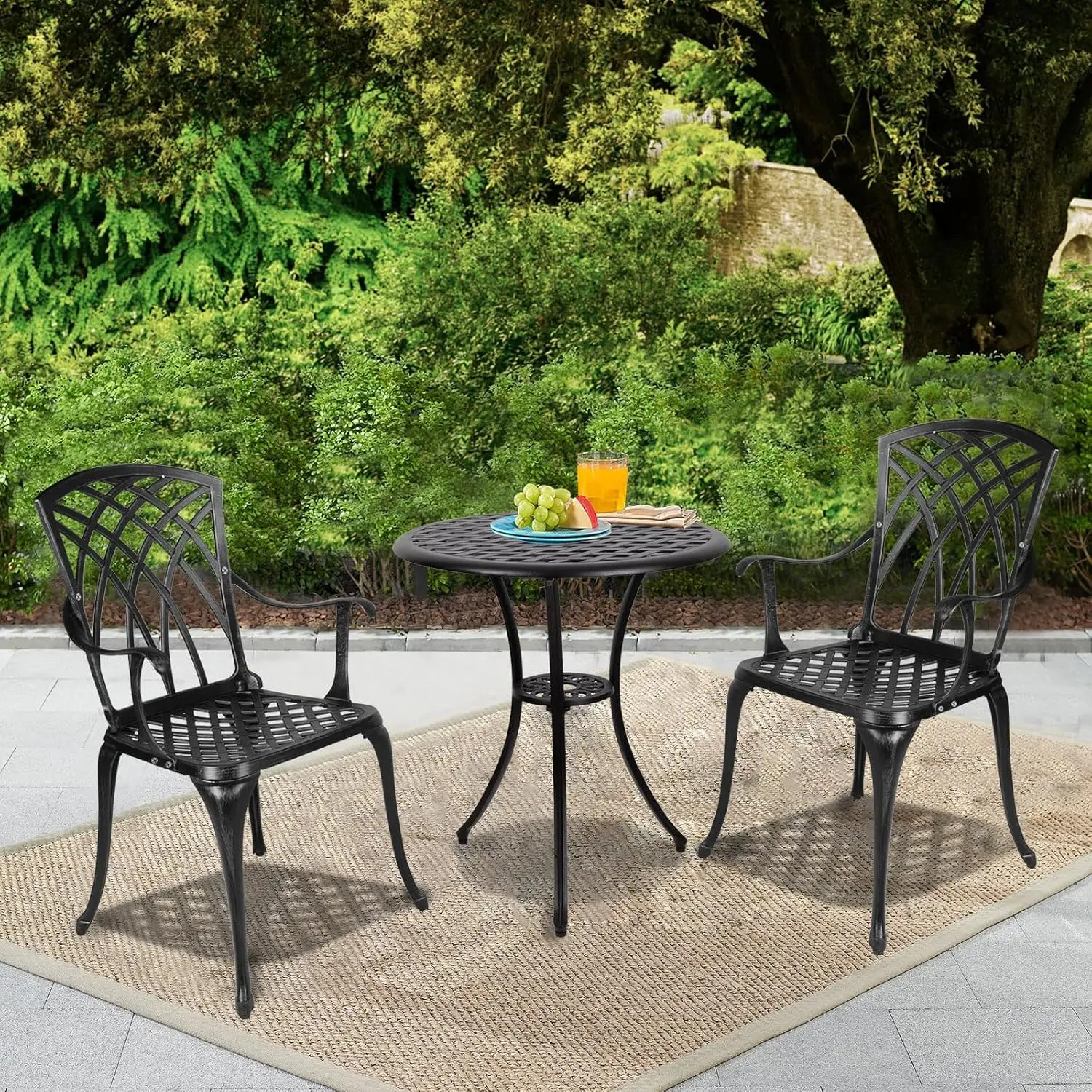 

3 piece Patio Bistro Set Cast Aluminum Bistro Table Set Outdoor Round Dining Lawn, Garden, Backyard, Pool,Black