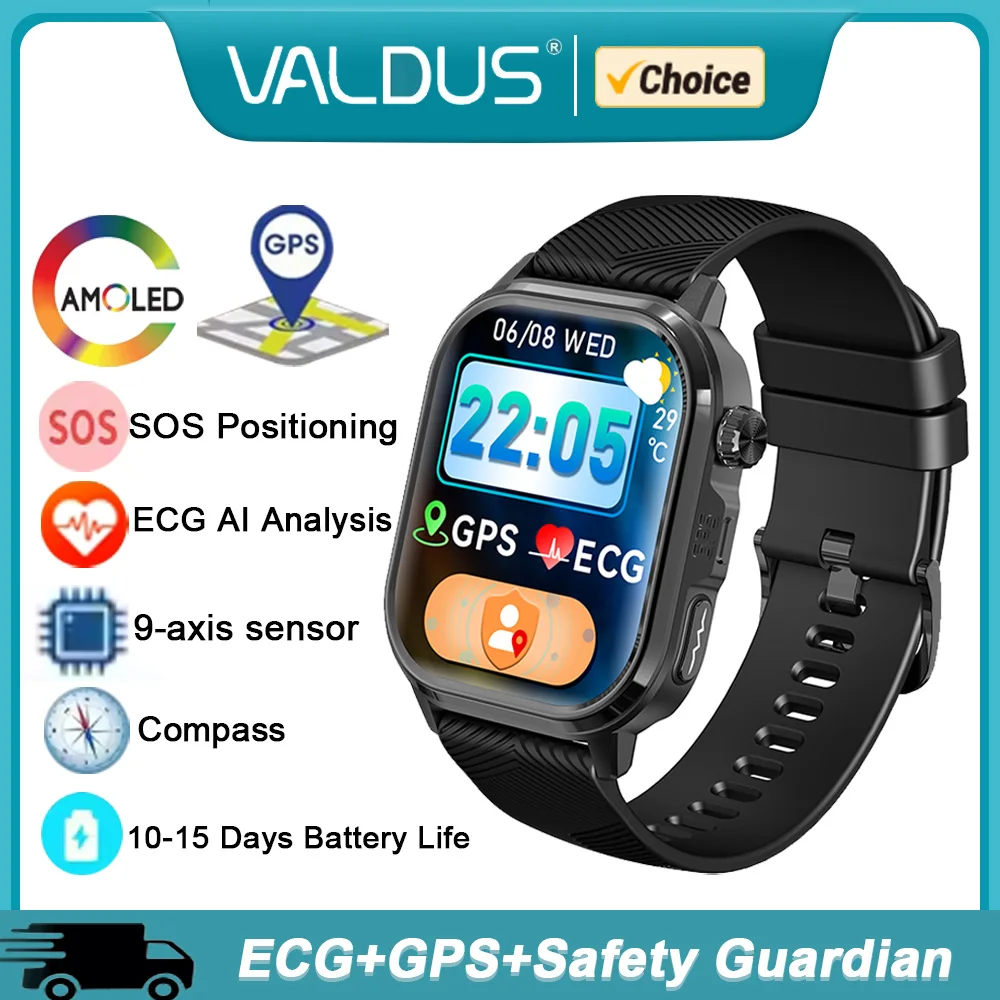 

VALDUS CARDIGO 2026 New GPS+ECG Smartwatch Man Woman SOS Real-time Location AI Health 9-axis Sensor Sports AMOLED Smart Watch