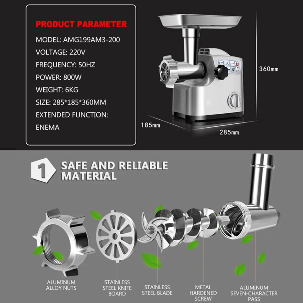 Household Meat Grinder Automatic Electric Sausage Stuffing Machine Multi functional High-power Meat Stuffing Machine