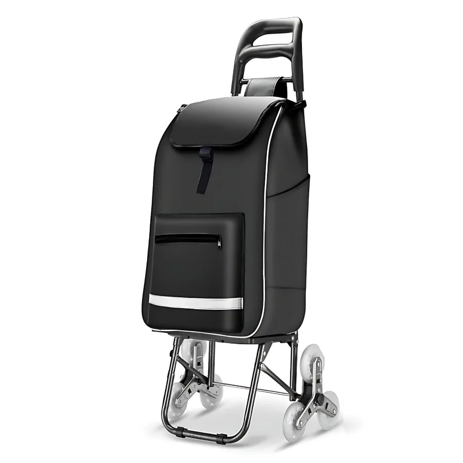 รถเข็นช็อปปิ้งพับได้พร้อมล้อสำหรับงานหนักเพื่อการปีนบันไดได้ง่าย รถเข็นอเนกประสงค์ความจุขนาดใหญ่สำหรับซื้อของชำซักรีด