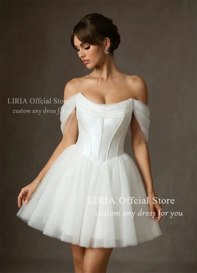 LIRIA Chic Short Wedding Dress for Bride Off the Shoulder Corset Mini Wedding Gowns White A Line Lace Up Elegant Bridal Dresses view 2