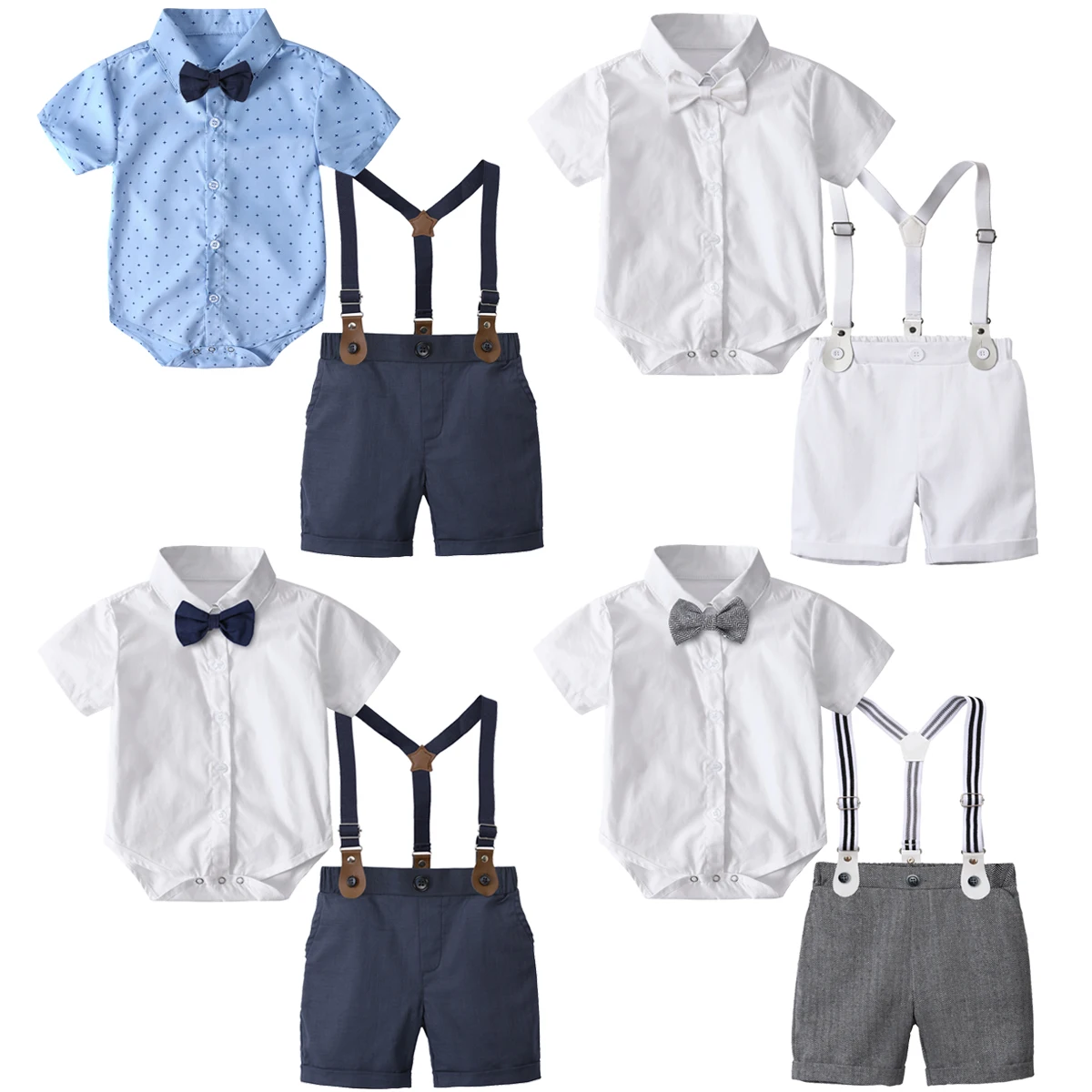 

Baby Boys Suit Sets Newborn Christening Outfit Infant Formal Bodysuit +Suspender Shorts Set Boy Baptism Shower Gift