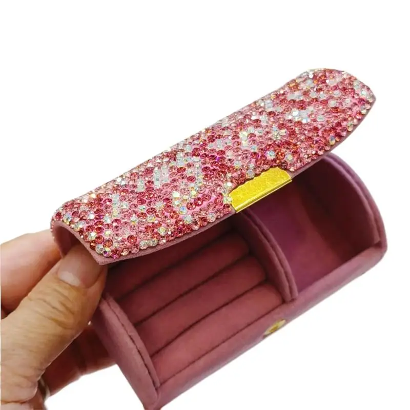 

Glass Rhinestone Encrusted Jewelry Storage Box Crystal Ring Box Handmade Mosaic Women Fashion Accessaries Inner Soft Fabric