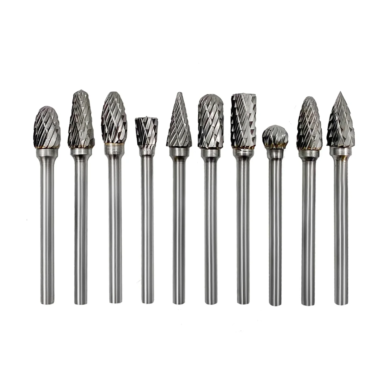 10pc Rotary Burr Set Tungsten Carbide Double Cut Points Files Grinder Cutter Engraving Tool Heads for Wood Working Carving