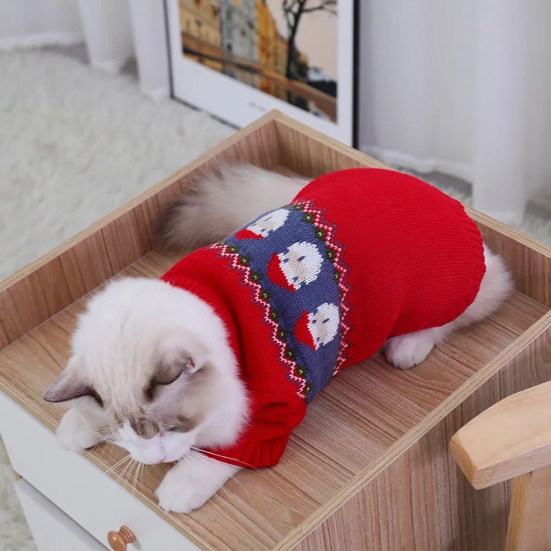 Pet Cat Clothes Christmas Sweater Puppy Warm Fall Winter Pet Clothes Knitted Jacquard New Year Sweaters Warm Cute Cat Clothes