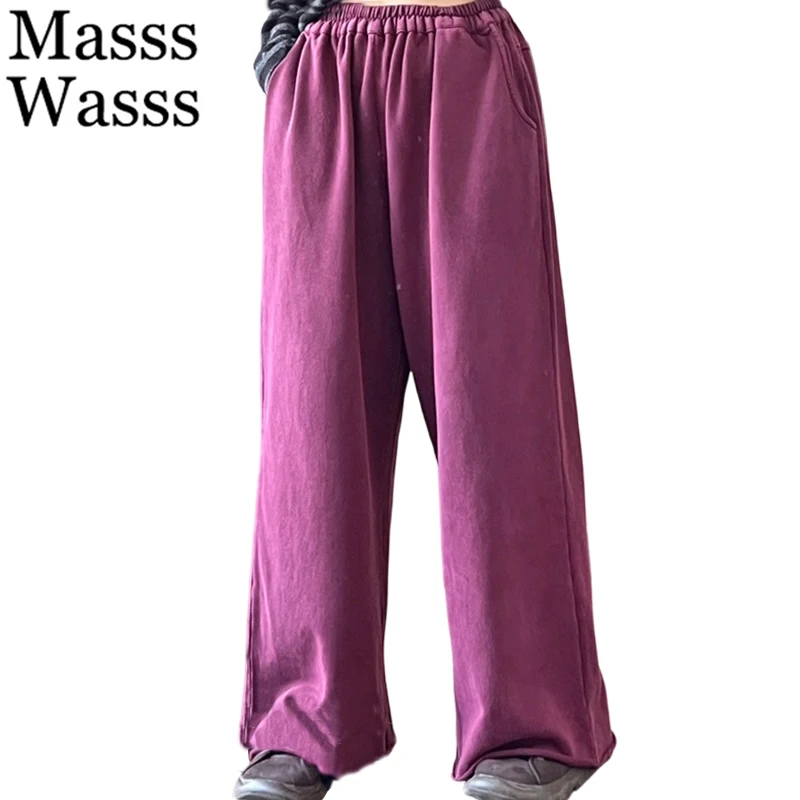 

Классические свободные элегантные однотонные брюки Masss Wasss для женщин, весна 2026, винтажные брюки, женская одежда с эластичным поясом в японском стиле