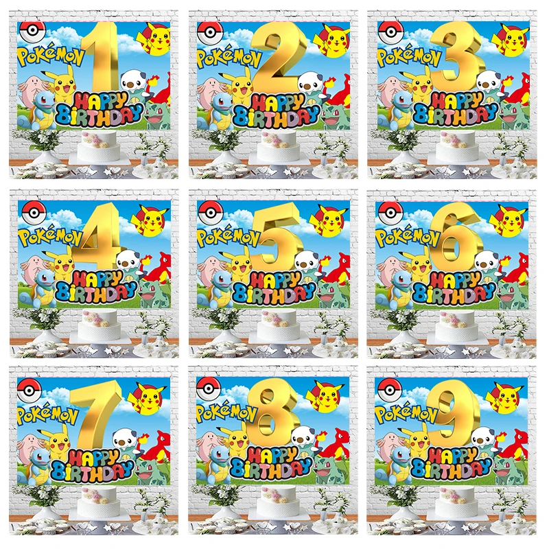 

Anime Pokemon Pikachu 1-9year Old Theme Children Birthday Backdrop Decoration for Boy Birthday Gift Photography Background Suppl