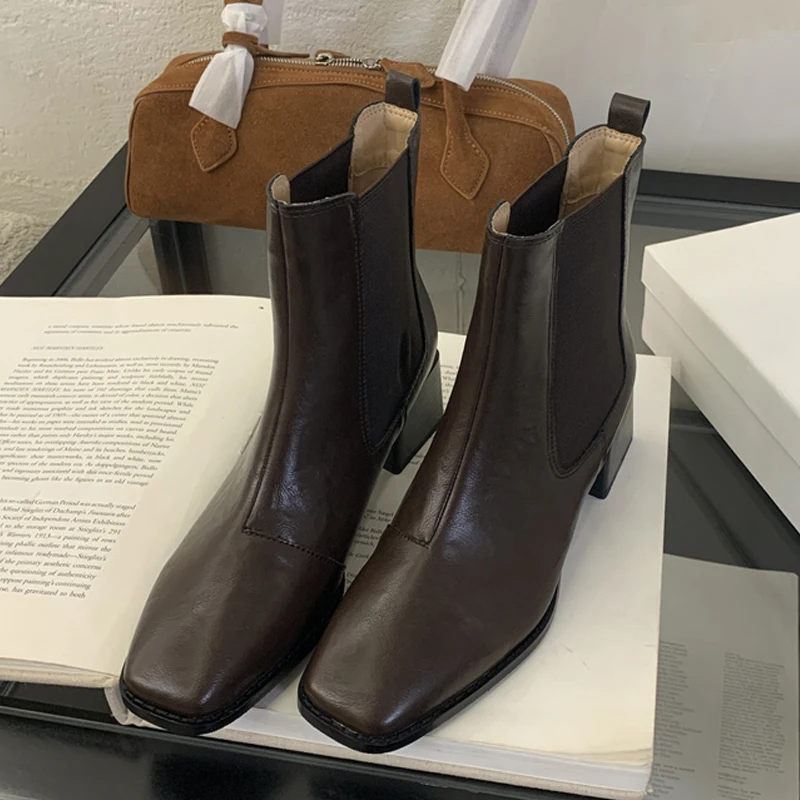 

Eilyken/женские ботильоны из эластичной ткани в стиле панк, модная обувь на низком каблуке с квадратным носком, весна-осень, Botas Para Mujer