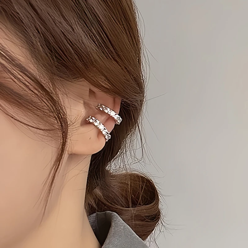 2Pcs Full Rhinestone Zircon Ear Cuff Ear Clip For Women No Pierced C Shape Earcuff Ear Wrap Earcuff Clips Jewelry Gifts