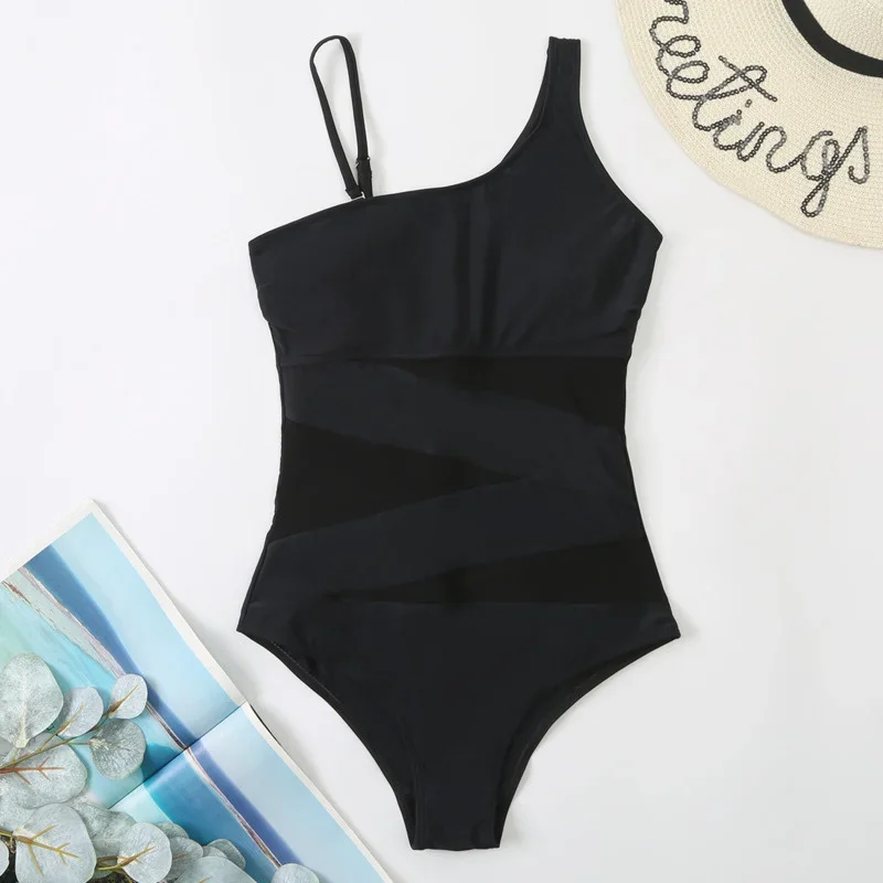 Sexy Net One-Piece Large Size Swimwear Push Up Women Plus Size Swimsuit Closed Bodysuit Female Bathing Suit For Pool Beachwear