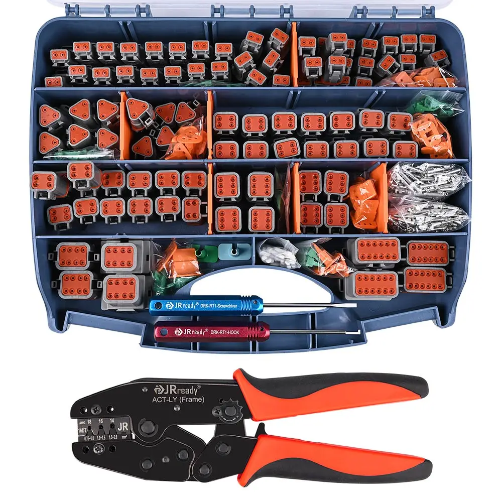 JRready ST6316 DT 2-12 Pin Deutsch Connector Kit & Open Barrel Crimp Tool ACT-LY-16DT & Size 16 Stamped Contacts