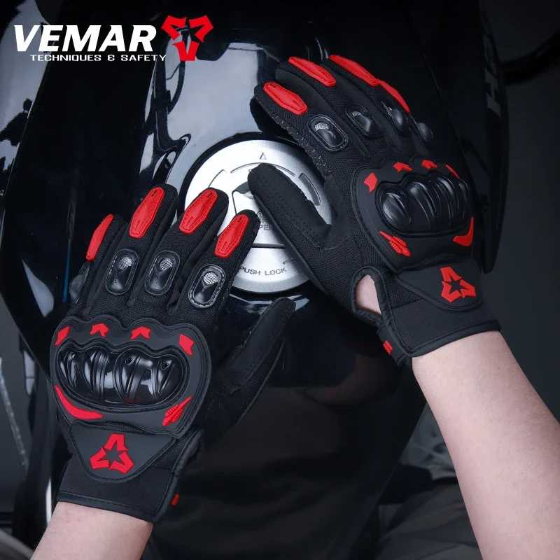 VEMAR 2025 Summer Men Black Full Finger Motorcycle Gloves Women Lady Red Motorbike Riding Gloves Touch Screen Motocross Guantes