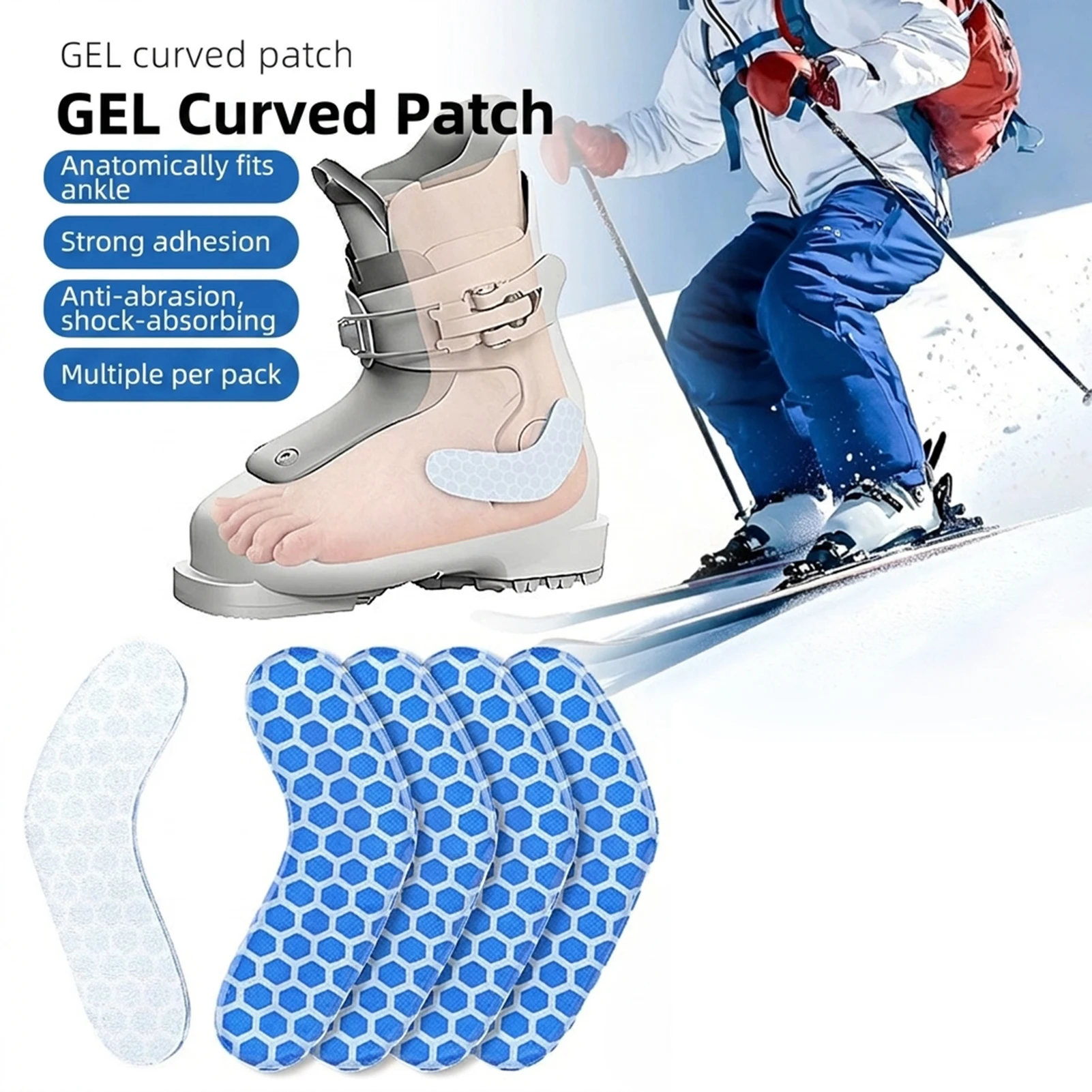 Gel Ski Boot Ankle Pads Soft Curved Cushioning Inserts Shock Absorption for Snowboarding Winter Sports Heel Protector