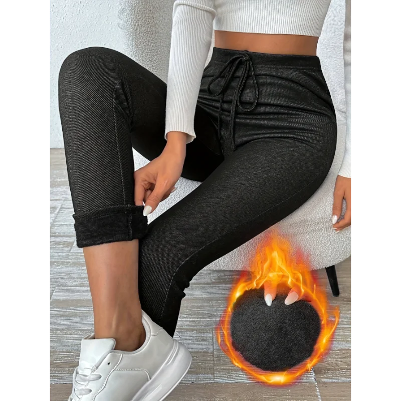 النمط الأوروبي الأمريكي فو الدنيم طماق مرونة الخصر سليم صالح بسط قليلا الدافئة الحد الأدنى تنوعا السراويل للنساء #5