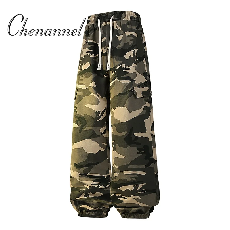 سراويل عمال مموهة باللون الأخضر العسكري للرجال للربيع والخريف سراويل غير رسمية فضفاضة مقاس كبير مقاس 9 بوصة