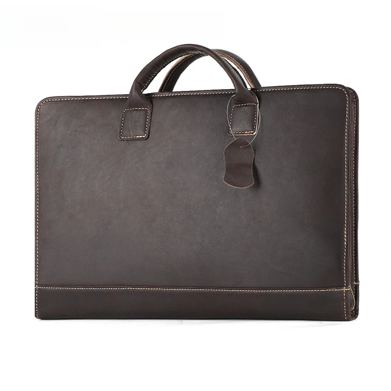 Leather computer bag for business men 15.6-inch portable bag, retro wild horse leather, multi-functional briefcase men's bag