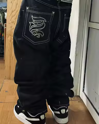 American Y2K New Fashion Letters Embroidered Loose Jeans Men Street Hip Hop Joker Oversized Wide-leg Pants Couple Casual Jeans