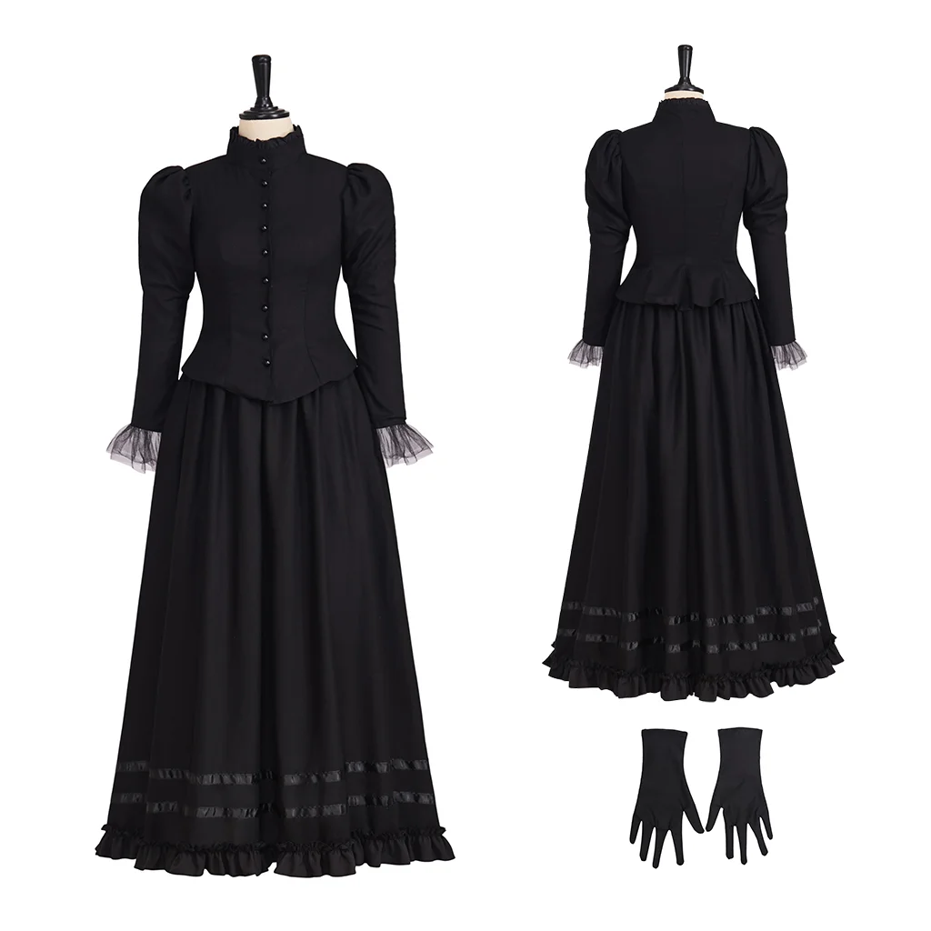 19th Century Victorian Edwardian Ball Gown Gothic Vintage Dress Elegant Black Dress Suit Mourning Dress