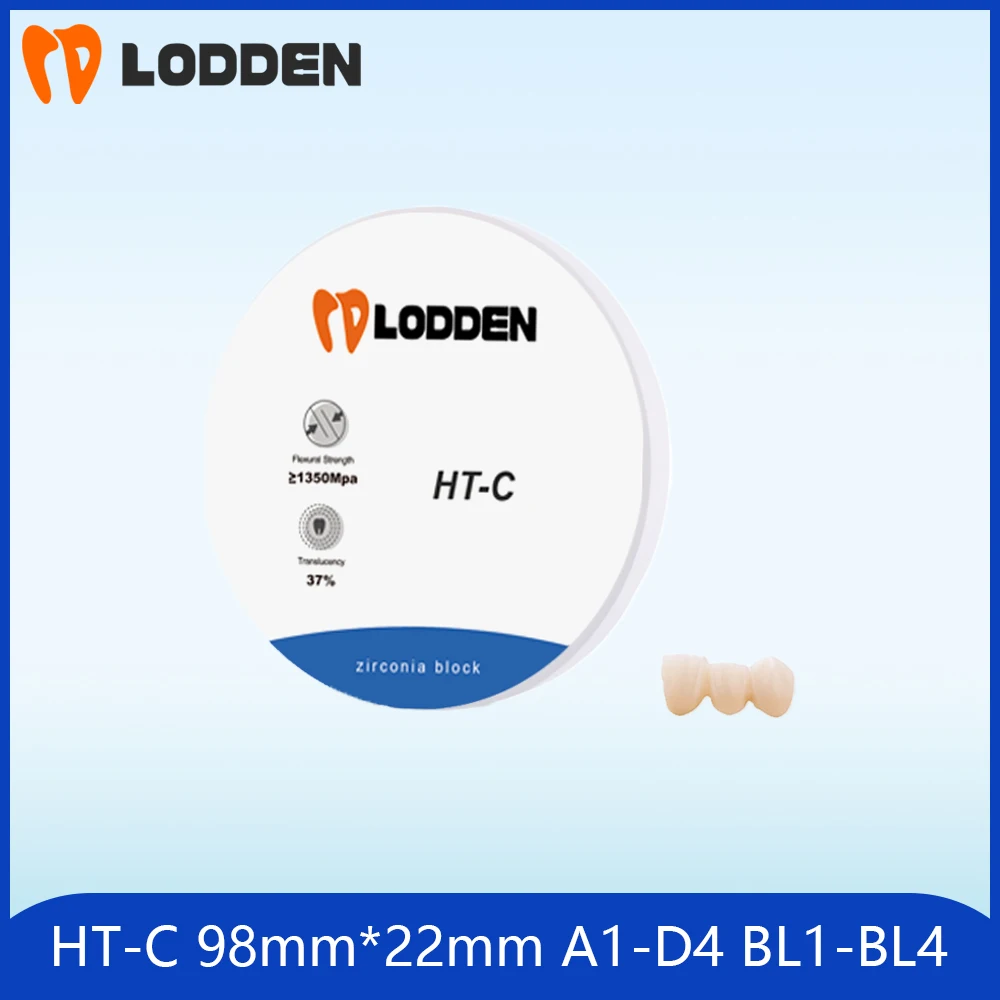 LODDEN Dental Zirconia Block HT-C 98mm*22mm Dental Lab Block A1-D4 BL1-BL4 CAD CAM Roland Milling Machine Dental Materials